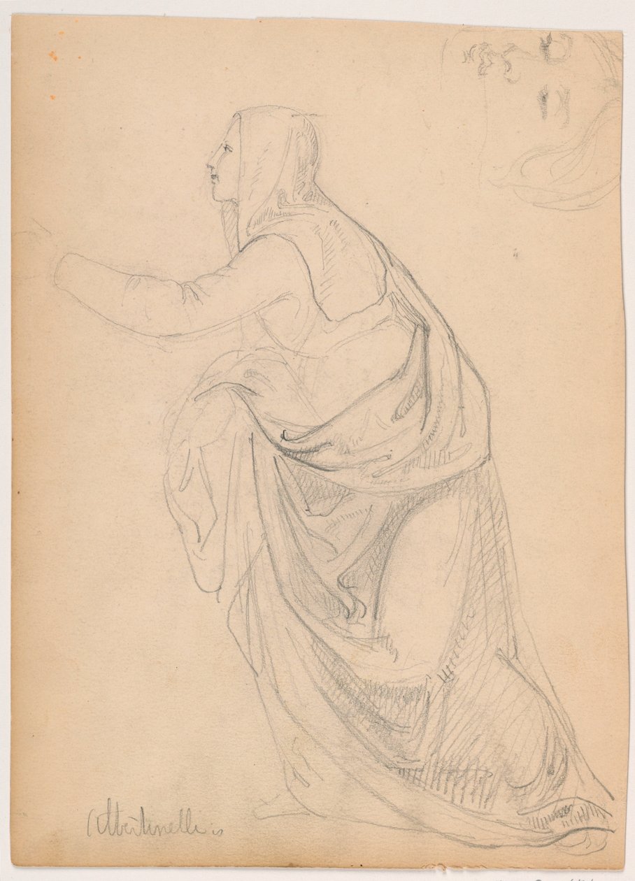 Piirros, Vaatetettu nainen ojentautuu, Mariotto Albetinellin mukaan, 1844 tekijältä Daniel Huntington