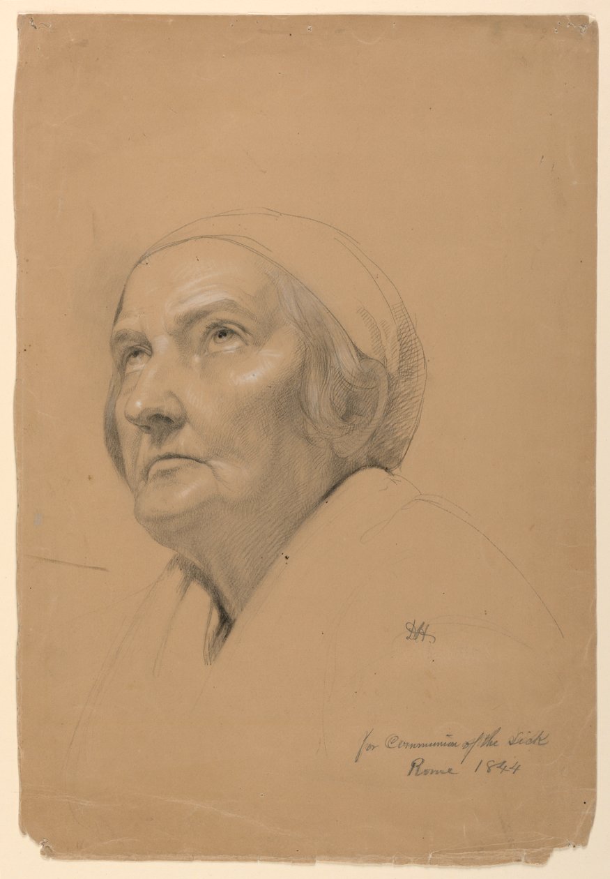 Piirros, tutkimus "Sairaiden ehtoollinen", 1844. tekijältä Daniel Huntington