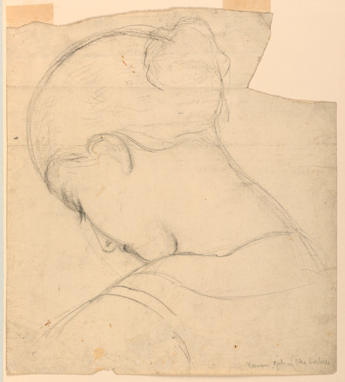 Piirustus, Tutkimus "Roomalainen tyttö", naisen pää, 1841 tekijältä Daniel Huntington
