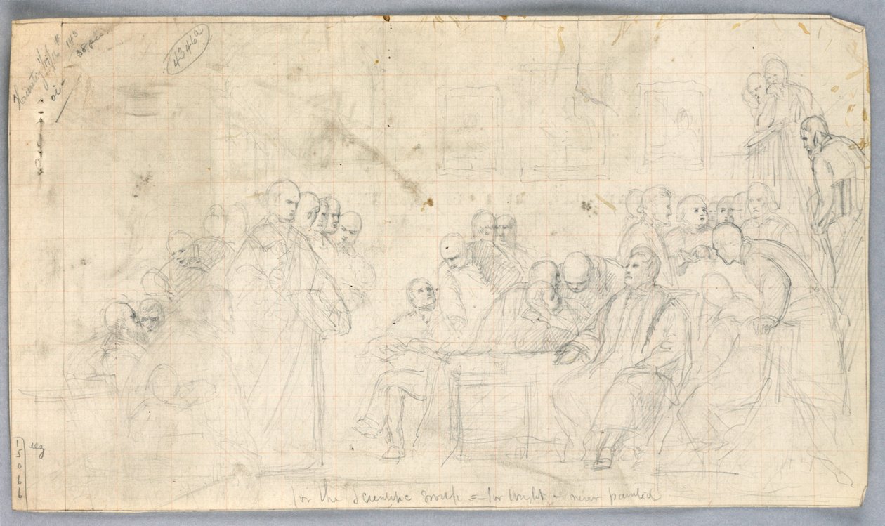 Piirros, Tutkimus "Tieteellinen ryhmä", 1858 tekijältä Daniel Huntington