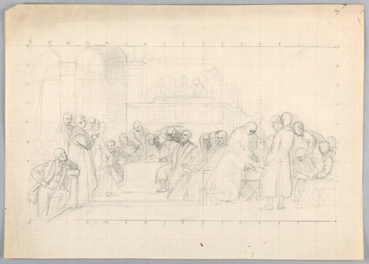 Piirros, Tutkimus "Tieteellinen ryhmä", 1858 tekijältä Daniel Huntington