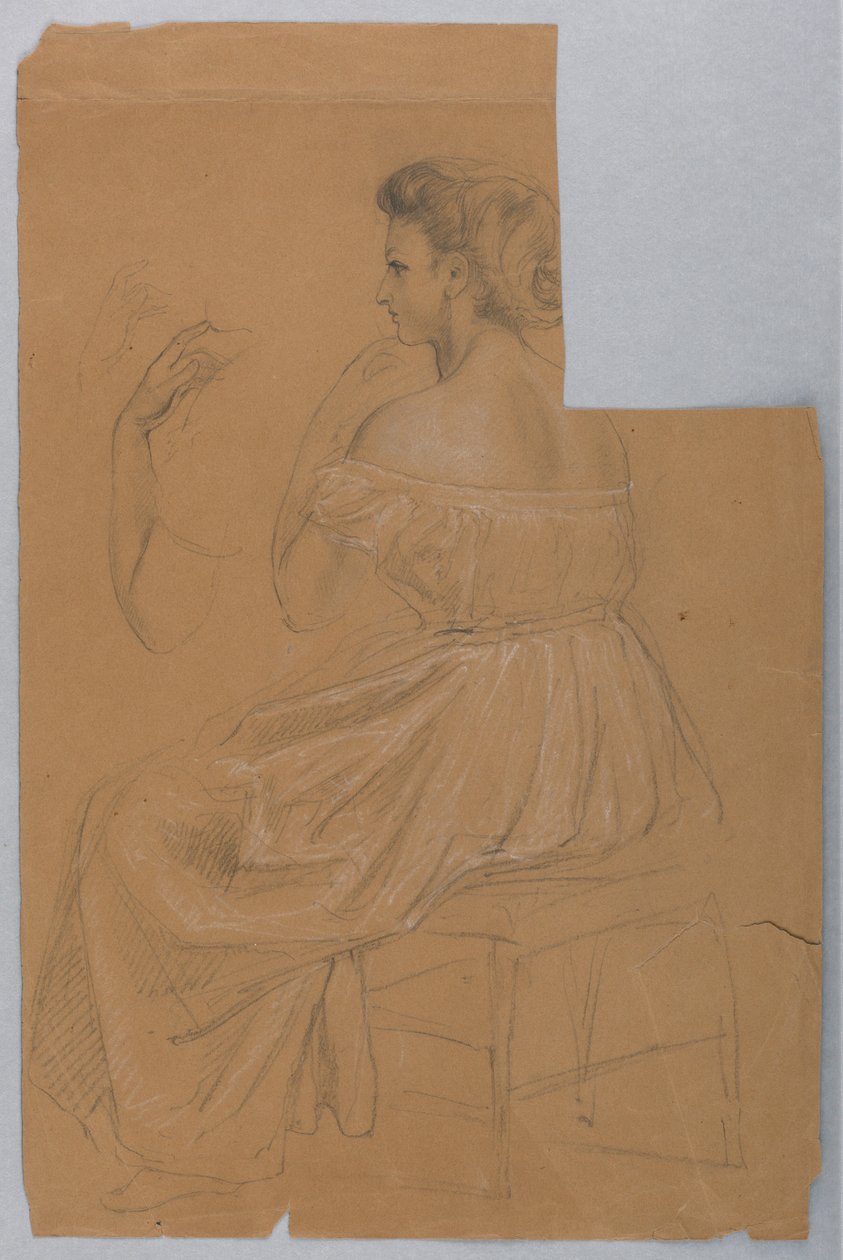 Piirustus, Tutkimus "Tizian Showing", 1872 tekijältä Daniel Huntington