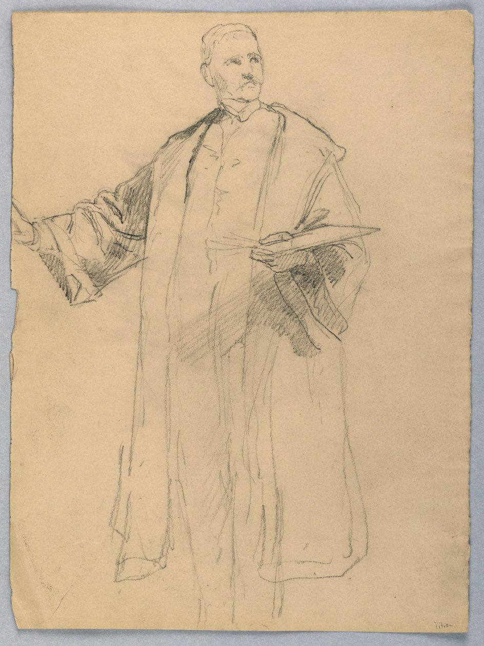 Piirustus, Tutkimus "Tizian Showing", 1872 tekijältä Daniel Huntington
