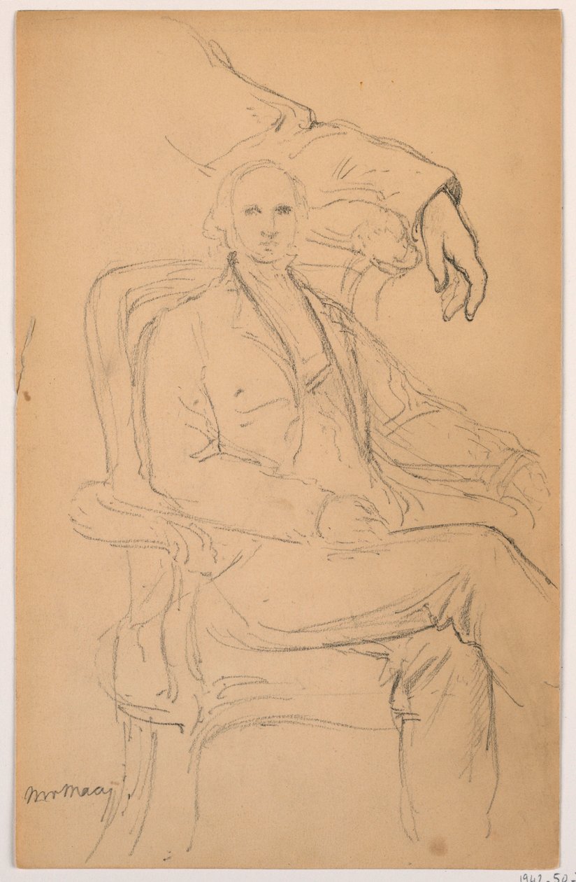 Piirustus, William H. Macy istuu, erillinen vasen käsi, 1884 tekijältä Daniel Huntington