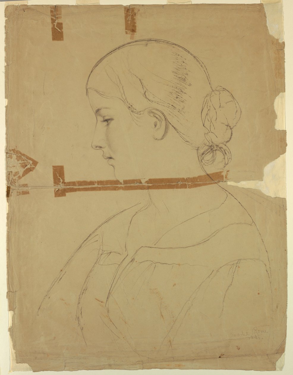 Piirros, Nainen profiilissa, malli Roomassa, 1840 tekijältä Daniel Huntington