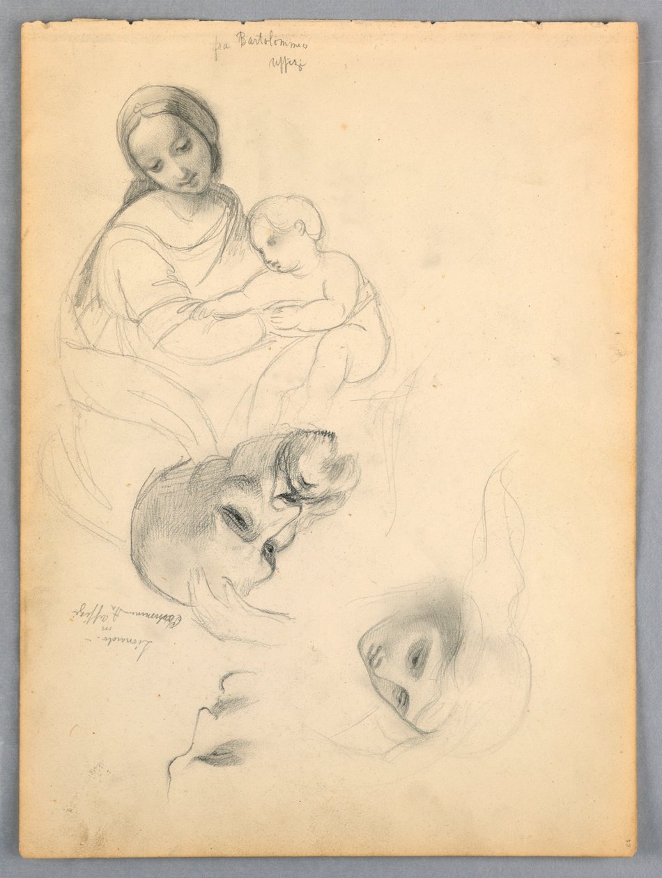 Madonna ja lapsi, luonnoksia Leonardo Da Vincin ja Fra Bartolomeon teoksista Firenzen Uffizissa tekijältä Daniel Huntington