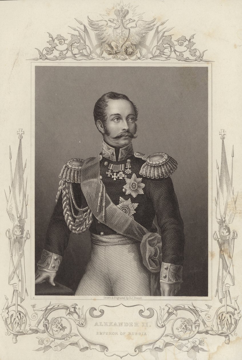 Aleksanteri II, Venäjän keisari (18181881) (kaiverrus). tekijältä Daniel John. Pound