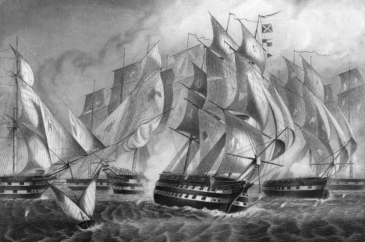 Sir Charles Napiersin voitto Cape St Vincentin edustalla, 5. heinäkuuta 1833 c1857. tekijältä Daniel John Pound