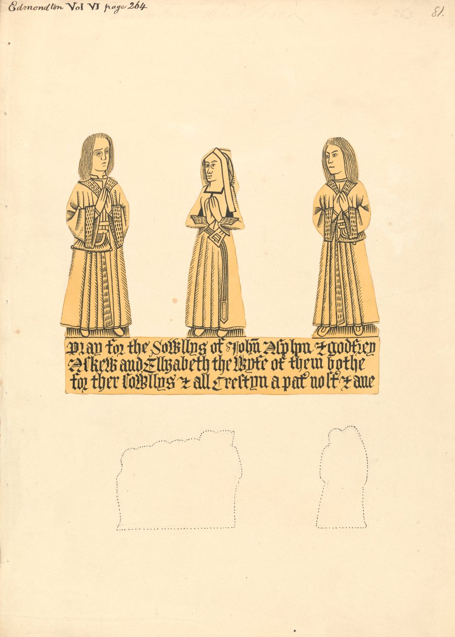 Messinkilautanen John Asplynille, Godfrey Askewlle ja heidän molempien vaimolle Elizabeth, Edmonton Church tekijältä Daniel Lysons
