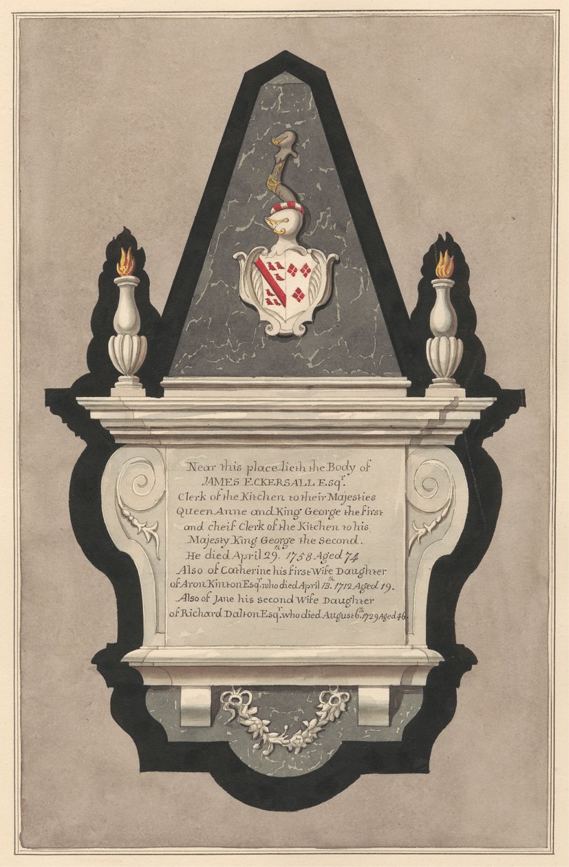 Memorial a James Eckersall e sua esposa Catherine e sua segunda esposa Catherine e sua segunda esposa Jane de Drayton Churchfinnish tekijältä Daniel Lysons