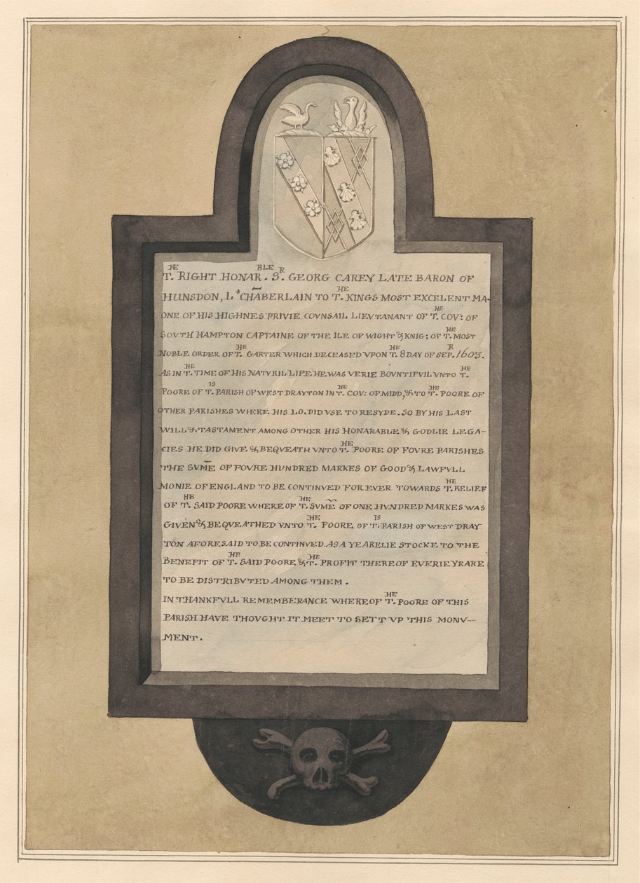Sir George Careyn muistomerkki Drayton Churchista tekijältä Daniel Lysons