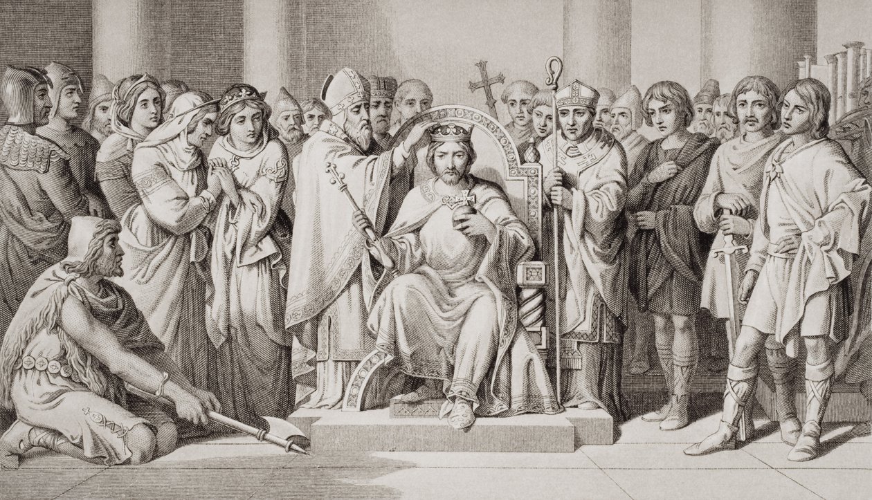 Harold II:n (n. 1022-66) anglosaksien kuninkaan kruunaus vuonna 1066, 