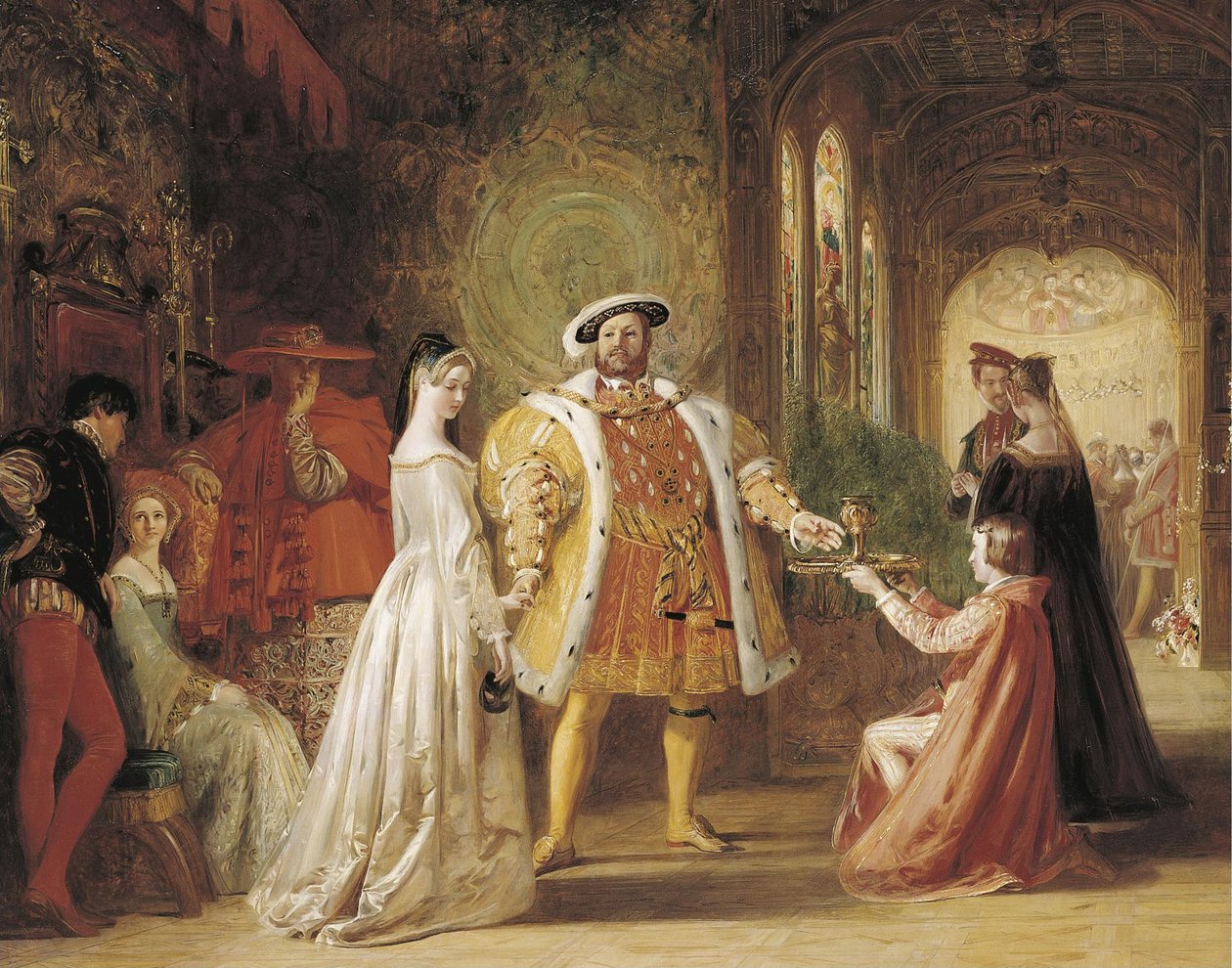 Henry VIII:n ja Anne Boleynin ensimmäinen tapaaminen, 1835 tekijältä Daniel Maclise