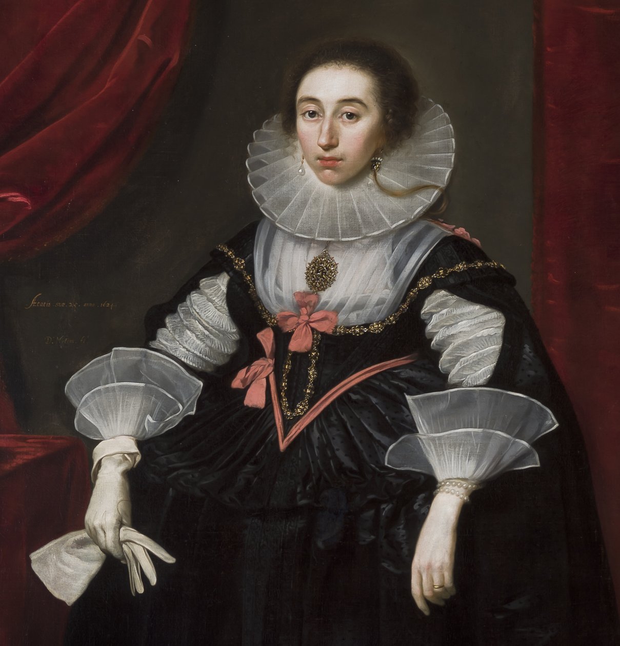 Yksityiskohta Elizabeth Cavendishin muotokuvasta, 1624 tekijältä Daniel Mytens
