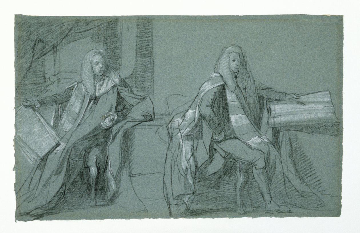 Tutkimus William Murraylle, Mansfieldin ensimmäiselle jaarlille, 1782-1783 (grafiitti ja mustavalkoinen liitu siniharmaalla paperilla) tekijältä Daniel Mytens