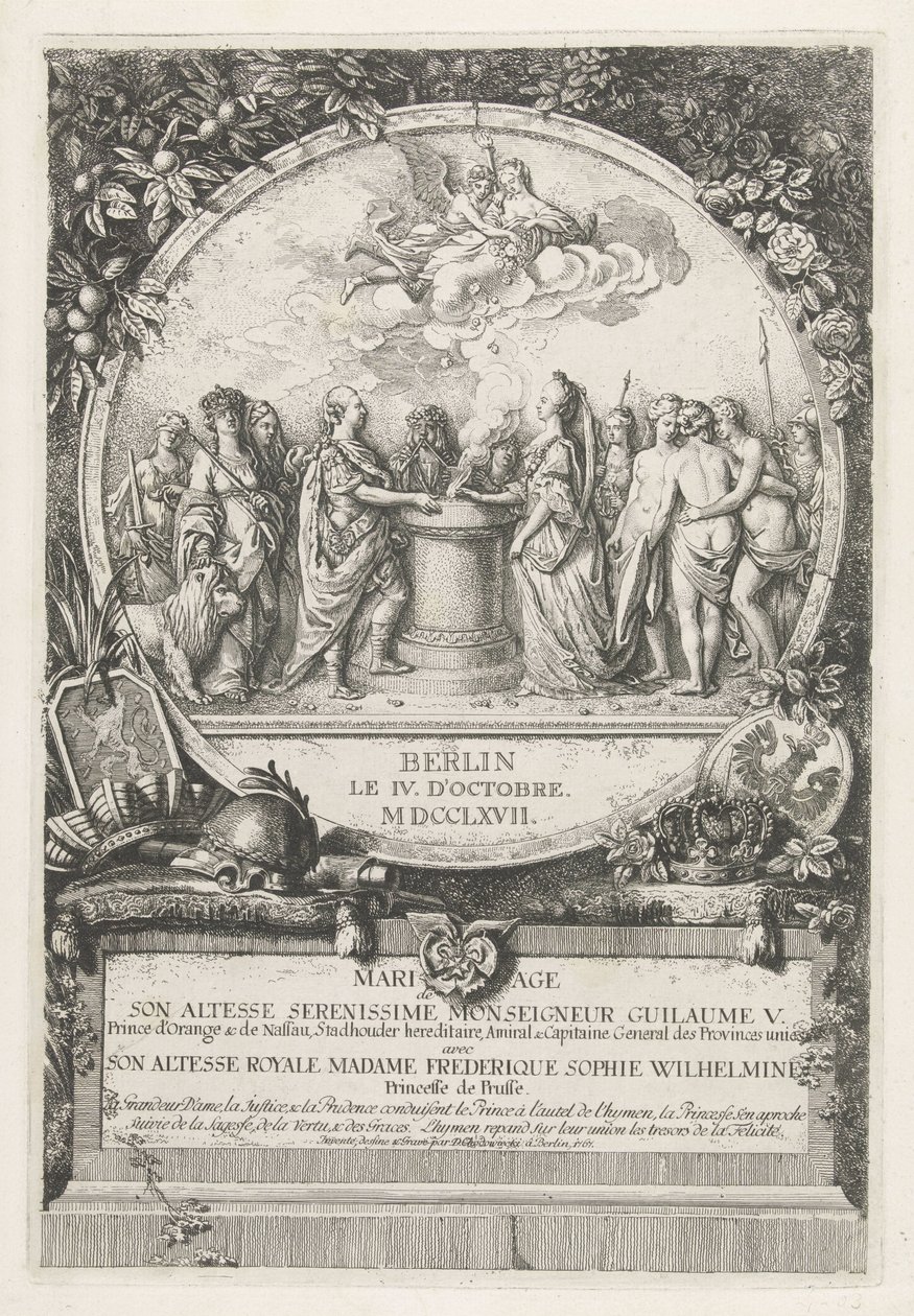Allegoria William V:n ja Preussin Wilhelminan avioliitosta, 1767 Mariage de Son Altesse Serenissime Monseigneur Guilaume V. Prince d