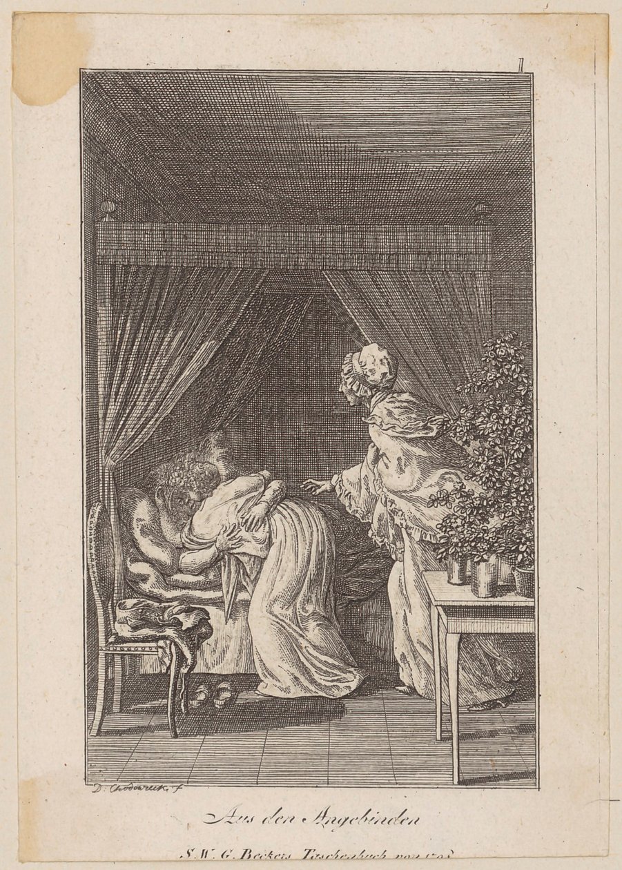 Virkamies Dorneria onnitellaan hänen 50. syntymäpäivänsä aamuna, lehti kertomukseen "Syntymäpäivälahja" tekijältä Daniel Nikolaus Chodowiecki
