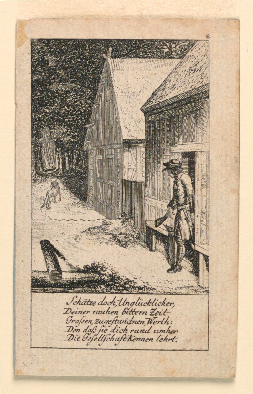 Yksinäisyyden palvoja, kuvitus "Königl: Grosbrit [anian] sukukalenteri vuodelle 1780 Lauenberg, J.G. Berenberg" tekijältä Daniel Nikolaus Chodowiecki