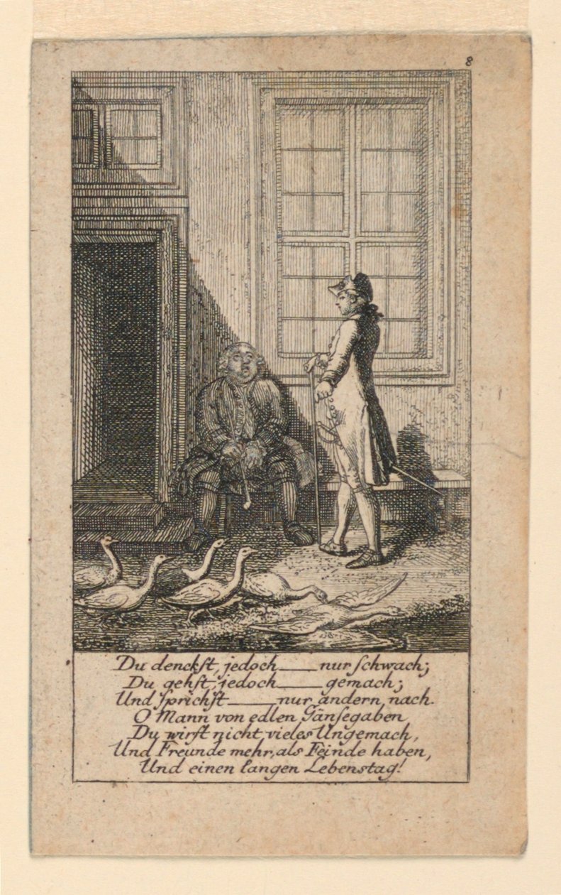 Laiska ja heikkomielinen, kuvitus "Königl: Grosbrit [anian] genealogical Calendar 1780 Lauenberg, J.G. Berenberg" tekijältä Daniel Nikolaus Chodowiecki