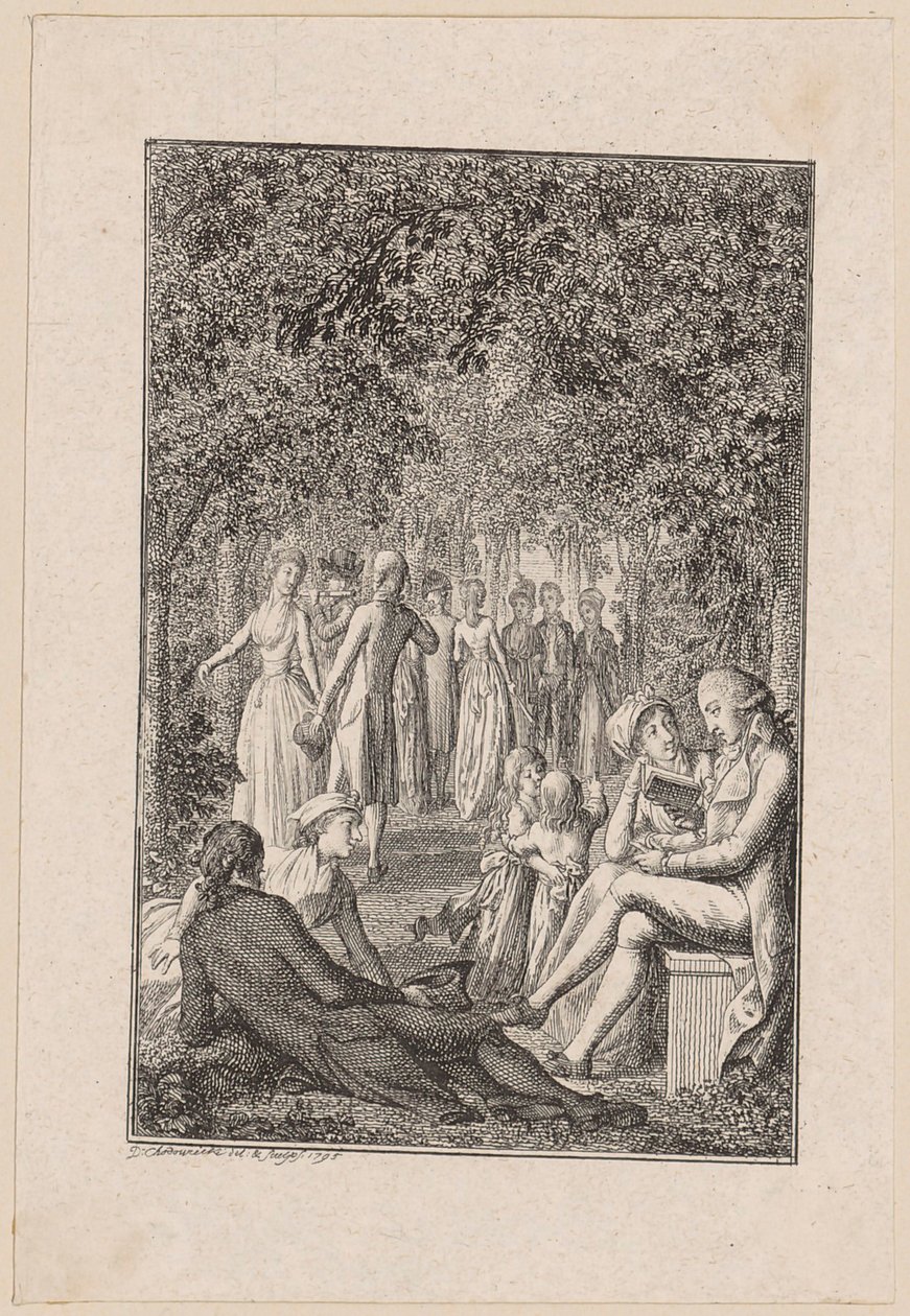 Beckerin teoksen ”Taschenbuch [...] für 1796” kansikuvitus tekijältä Daniel Nikolaus Chodowiecki
