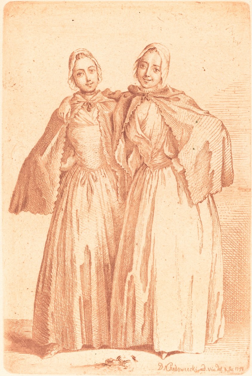 Two Standing Ladies (Demoiselles Quantin) tekijältä Daniel Nikolaus Chodowiecki