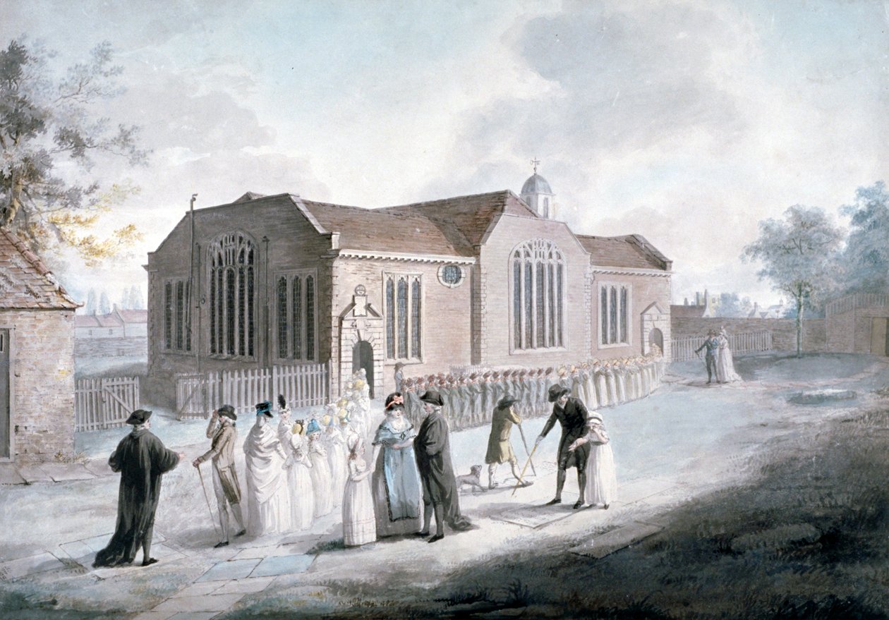 Koululaisten kulkue Broadwayn kappeliin, Westminster, Lontoo, 1797 tekijältä Daniel Orme