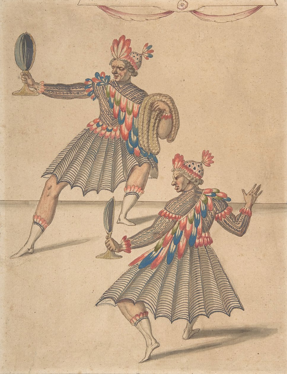 Piirustus kahdesta "amerikkalaisesta" Ballet de la Douairière de Billebahautille, 1626. tekijältä Daniel Rabel