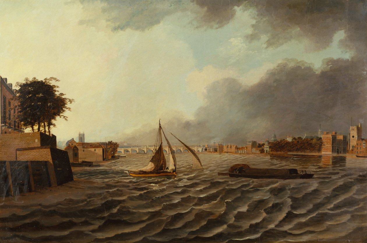 Näkymä Thamesille, Westminster Bridge ja Lambethin palatsi tekijältä Daniel Turner