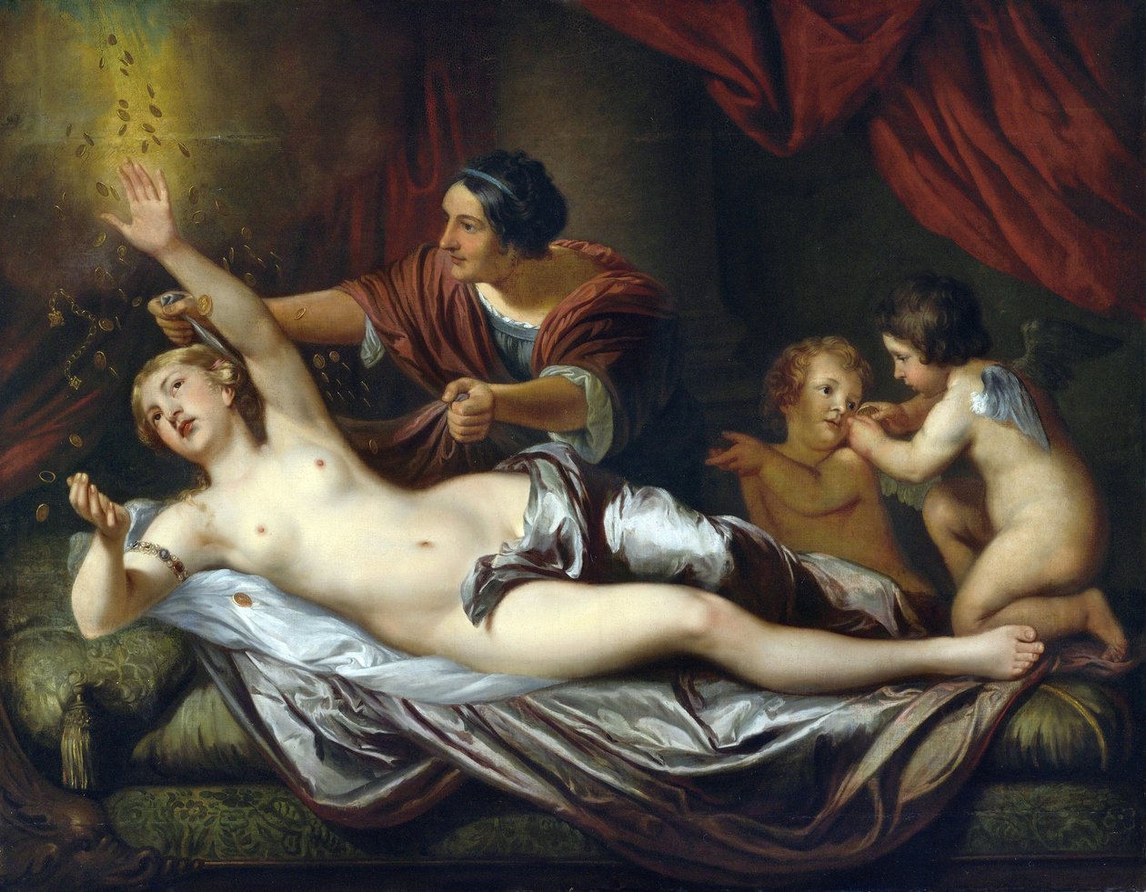 Danae par Mytens (Mijtens), Daniel, nuorempi (1644-1688). Öljy kankaalle, koko: 143x183,5, 1600-luvun toinen puolisko, Yksityiskokoelma tekijältä Daniel the Younger Mytens or Mijtens