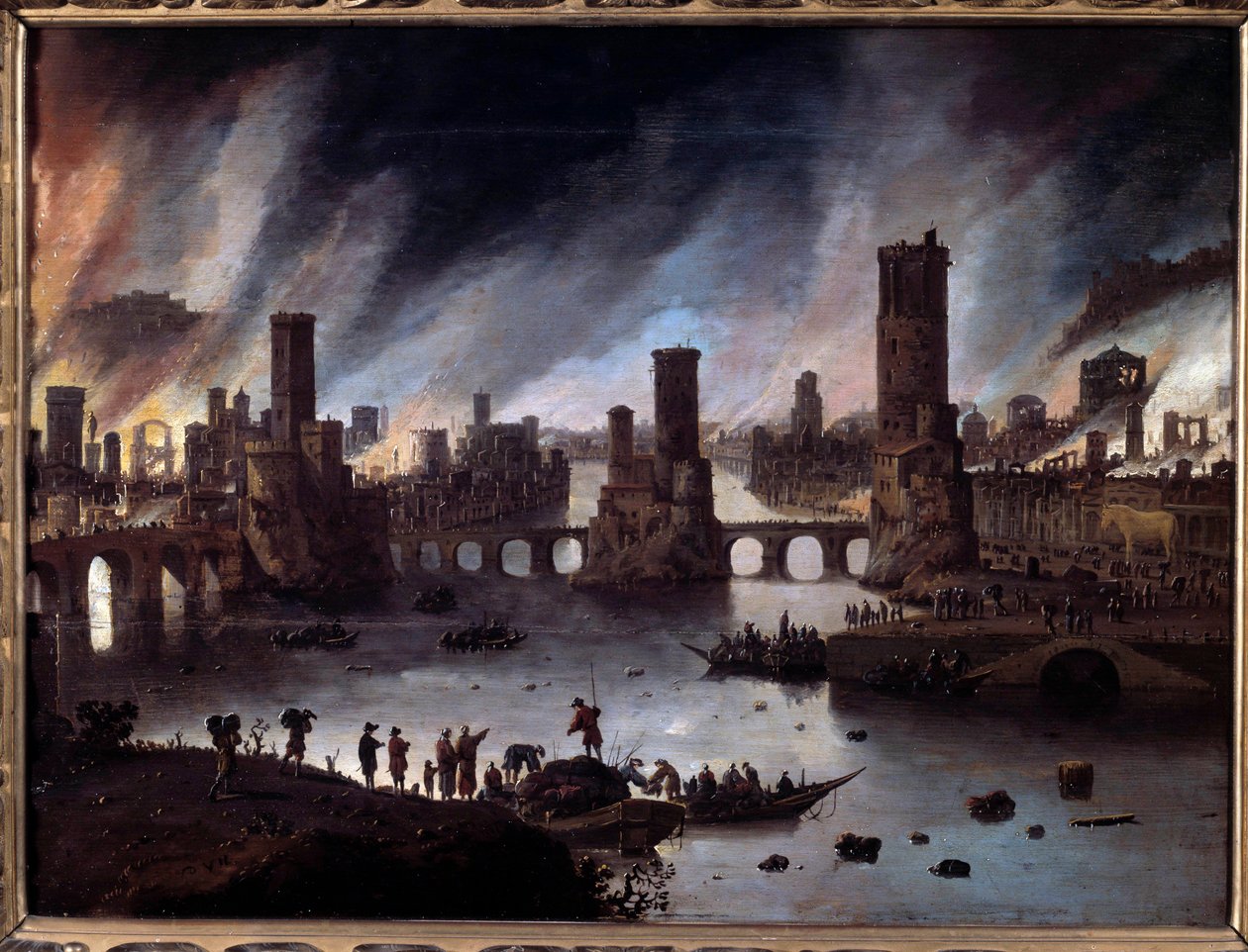 Näkymä Troijan tulesta Daniel van Heilin (1604-1662) 1600-luvun Besanconin maalaus. Musee Des Beaux Arts - Näkymä Troijan palamisesta. Daniel van Heilin (1604-1662) maalaus tekijältä Daniel van Heil