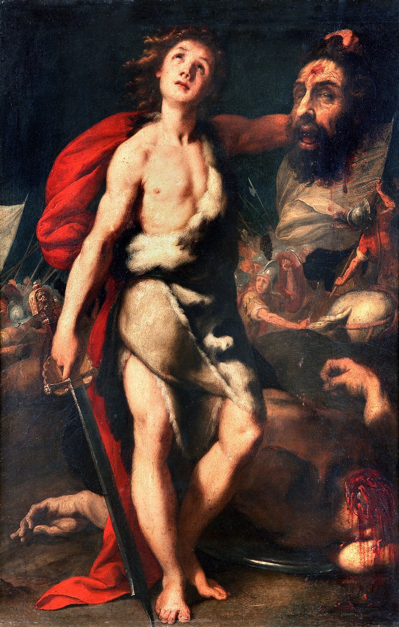 Giant Goljatin voittaja David pitää päätään kädessään Daniele Crespin (1598-1630) maalaus 1623 Palazzo Borromeo, Isola Bella, Stresa Italia tekijältä Daniele Crespi
