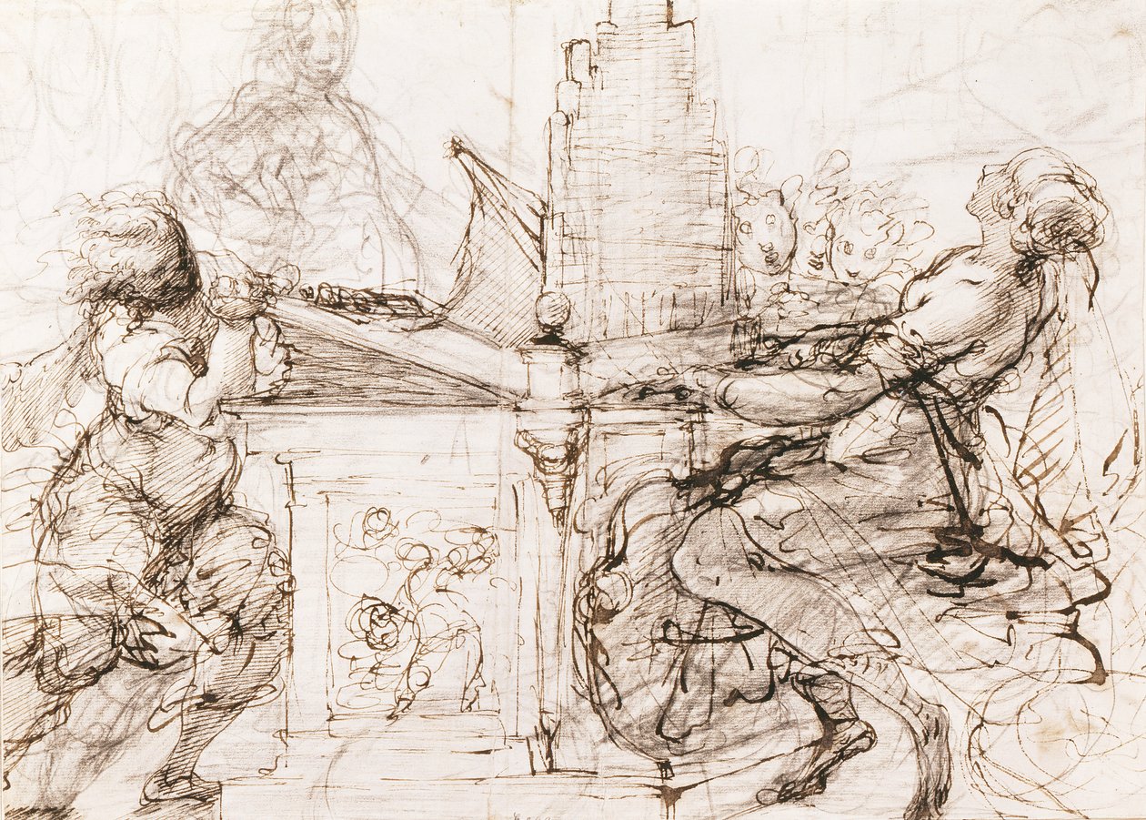 Pyhä Cecilia Roomalainen soittaa urkuja (Saint Cecilia urkuilla) - Daniele Crespin (1598-1630) teos, liitu ja akvarelli paperille tekijältä Daniele Crespi