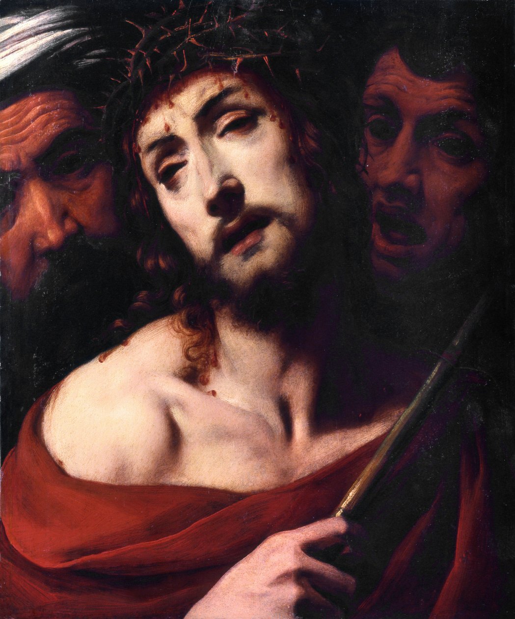 Kristuksen pilkkaaminen Kärsivän Kristuksen kasvoilla on orjantappurat. Daniele Crespin (1598-1630) maalaus 1600-luvun Basilica San Giovanni, Busto Arsizio Italia tekijältä Daniele Crespi