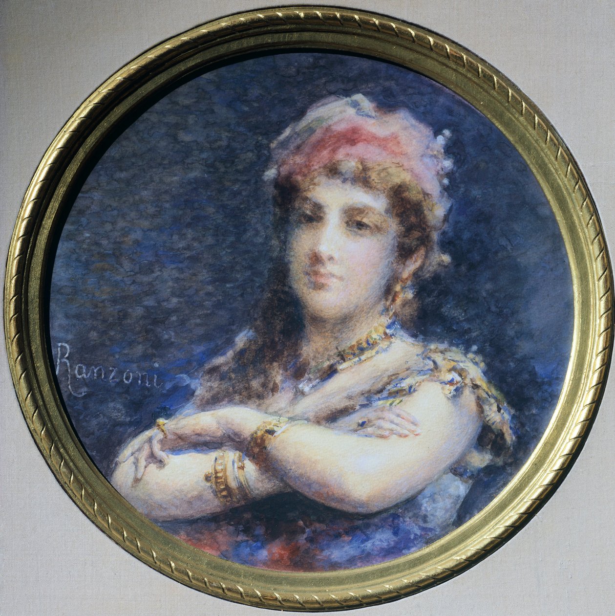 Prinsessa Troubetzkoyn muotokuva, Daniele Ranzoni (1843-1889), akvarelli tekijältä Danielle Ranzoni