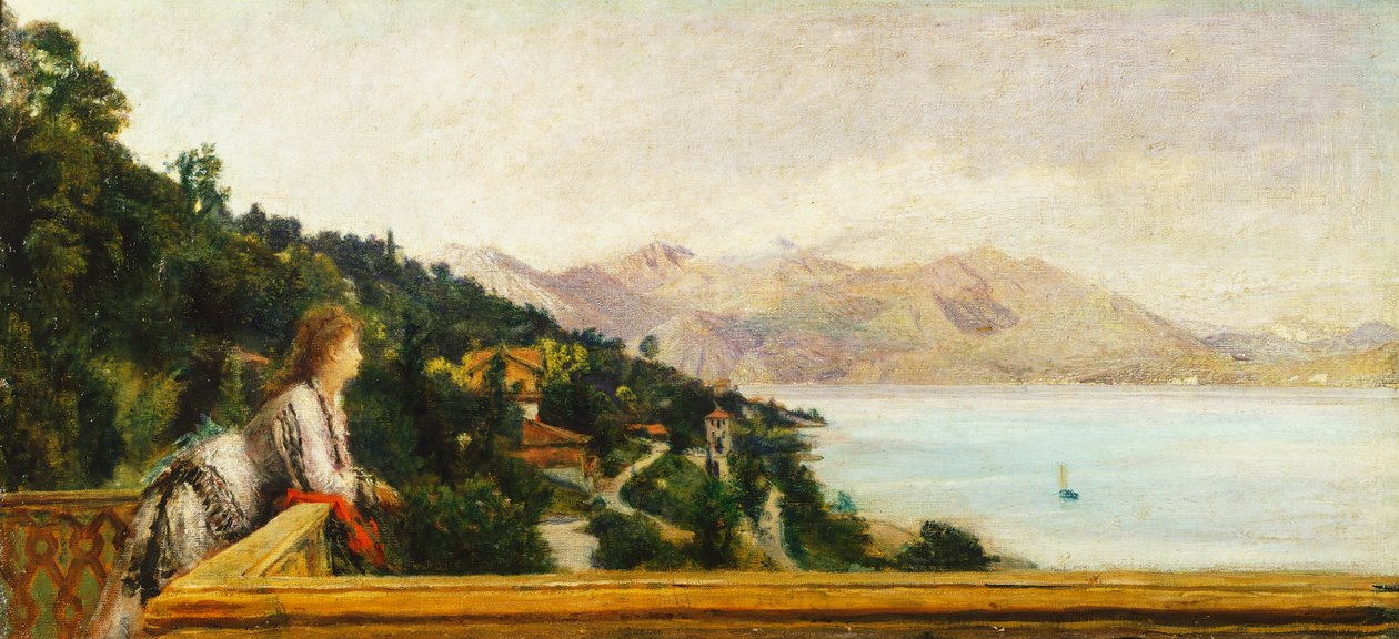 Näkymä Maggiore-järvelle Daniele Ranzonin (1843-1889) Ada Troubetzkoyn huvilasta, öljy kankaalle, 49x105 cm tekijältä Danielle Ranzoni