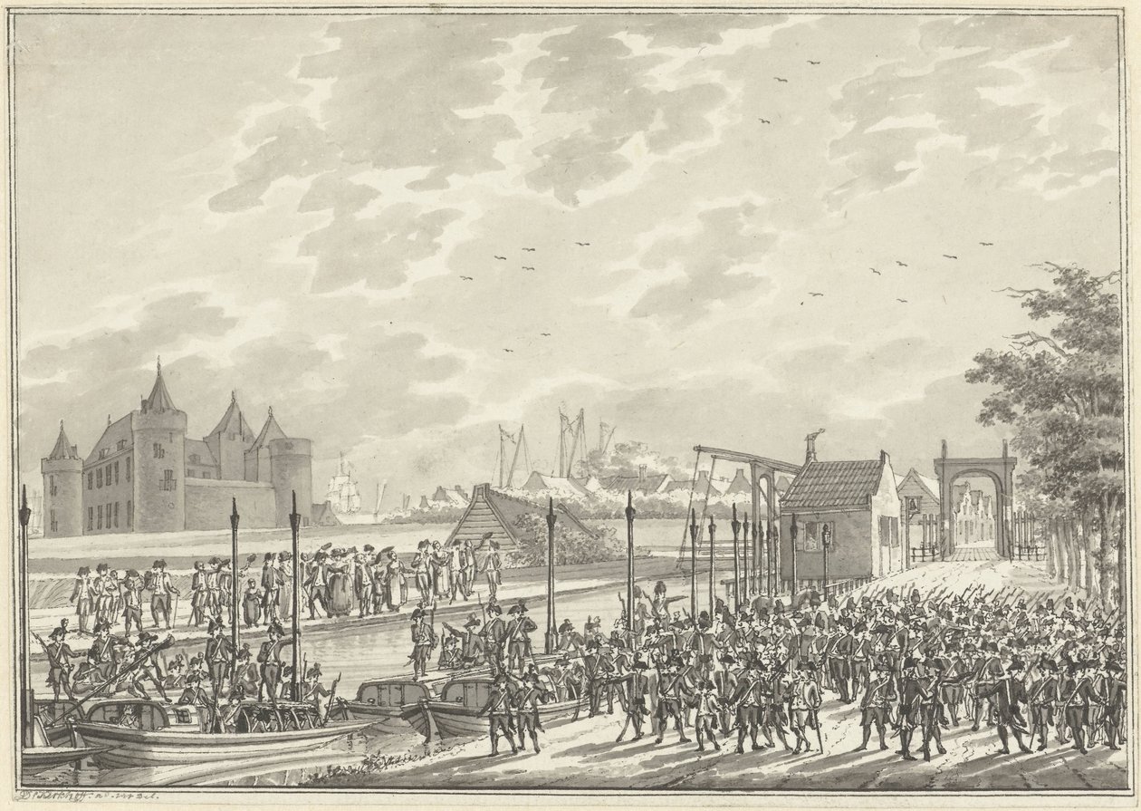 Amsterdamin aseistautuneiden kansalaisten saapuminen Muideniin, 1787 tekijältä Daniël Kerkhoff