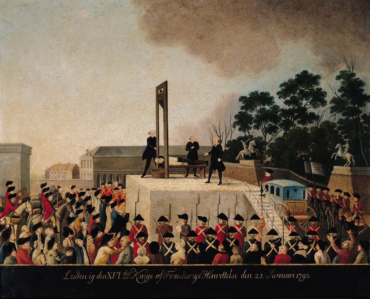 Ludvig XVI:n (1754-1793) teloitus 21. tammikuuta 1793 (öljy kuparilla) tekijältä Danish School