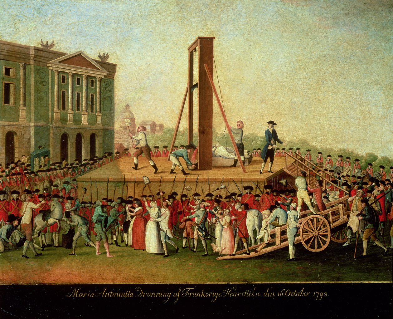 Marie-Antoinetten (1755-93) teloitus 16. lokakuuta 1793 (öljy kuparilla) tekijältä Danish School