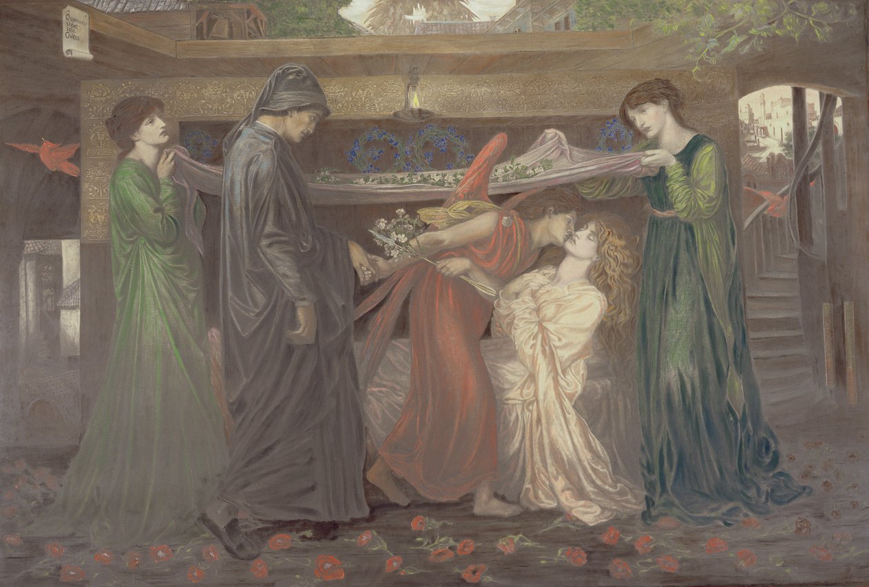 Danten unelma: Beatricen kuolema, n. 1890 (liitu valokuvapainetun pohjan päällä) tekijältä Dante Gabriel Charles Rossetti