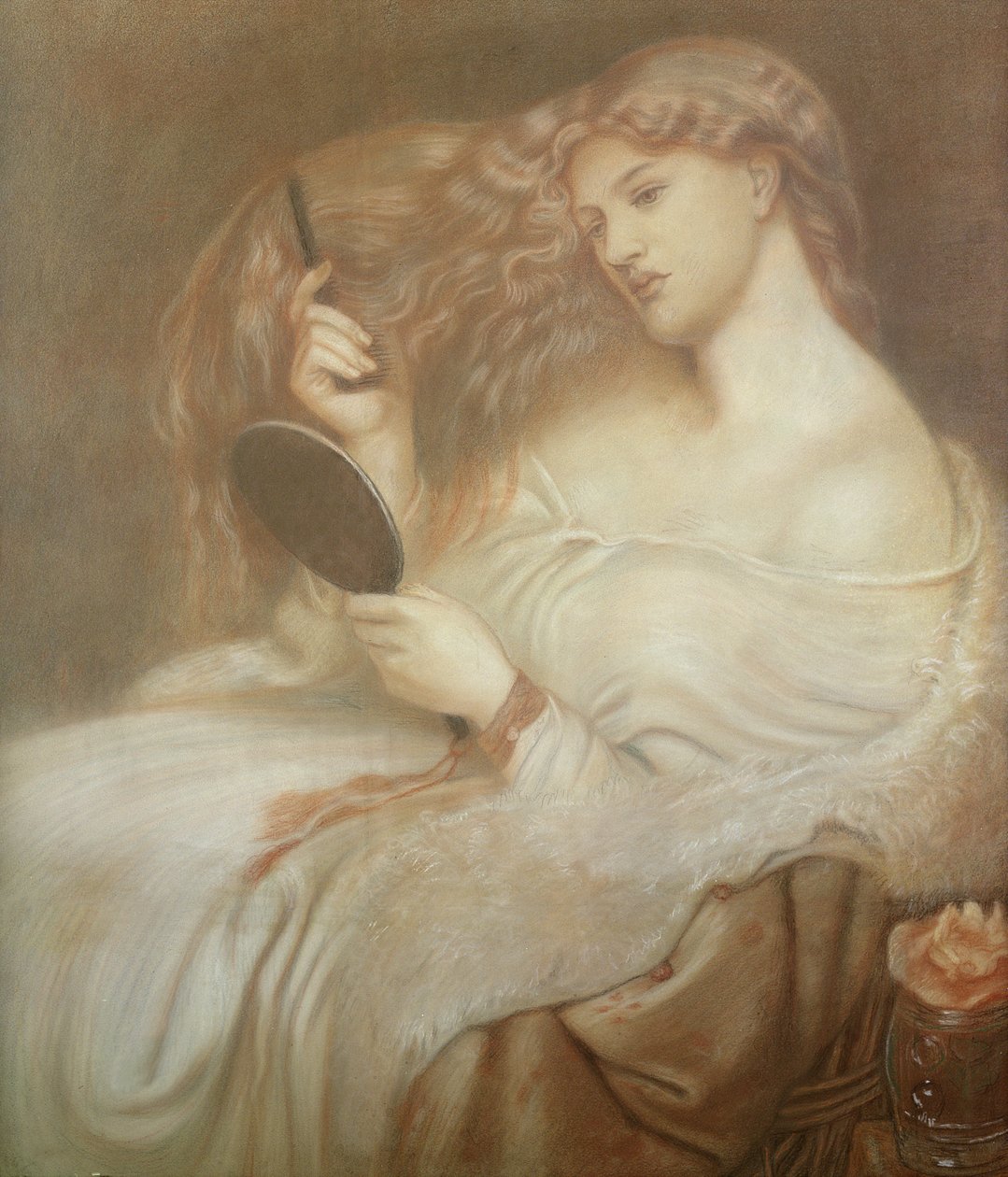 Lady Lilith, n. 1867-68 (punainen ja musta liitu paperille) tekijältä Dante Gabriel Charles Rossetti