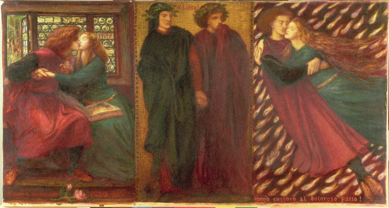 Paolo ja Francesca, 1862 (sekoitettu media) tekijältä Dante Gabriel Charles Rossetti