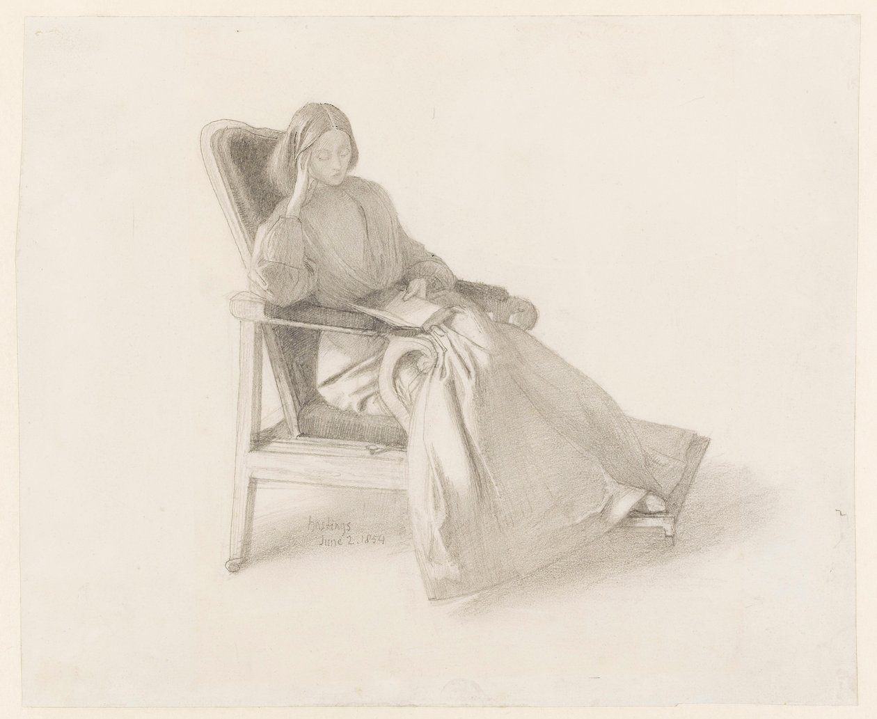 Muotokuva Elizabeth Siddalista, 1854 (grafiitti kynällä ja musteella paperilla) tekijältä Dante Gabriel Charles Rossetti