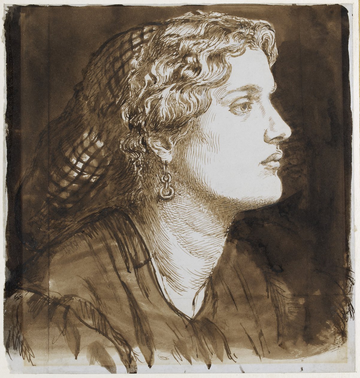 Fanny Cornforthin muotokuva (kynä ja ruskea muste paperille) tekijältä Dante Gabriel Charles Rossetti