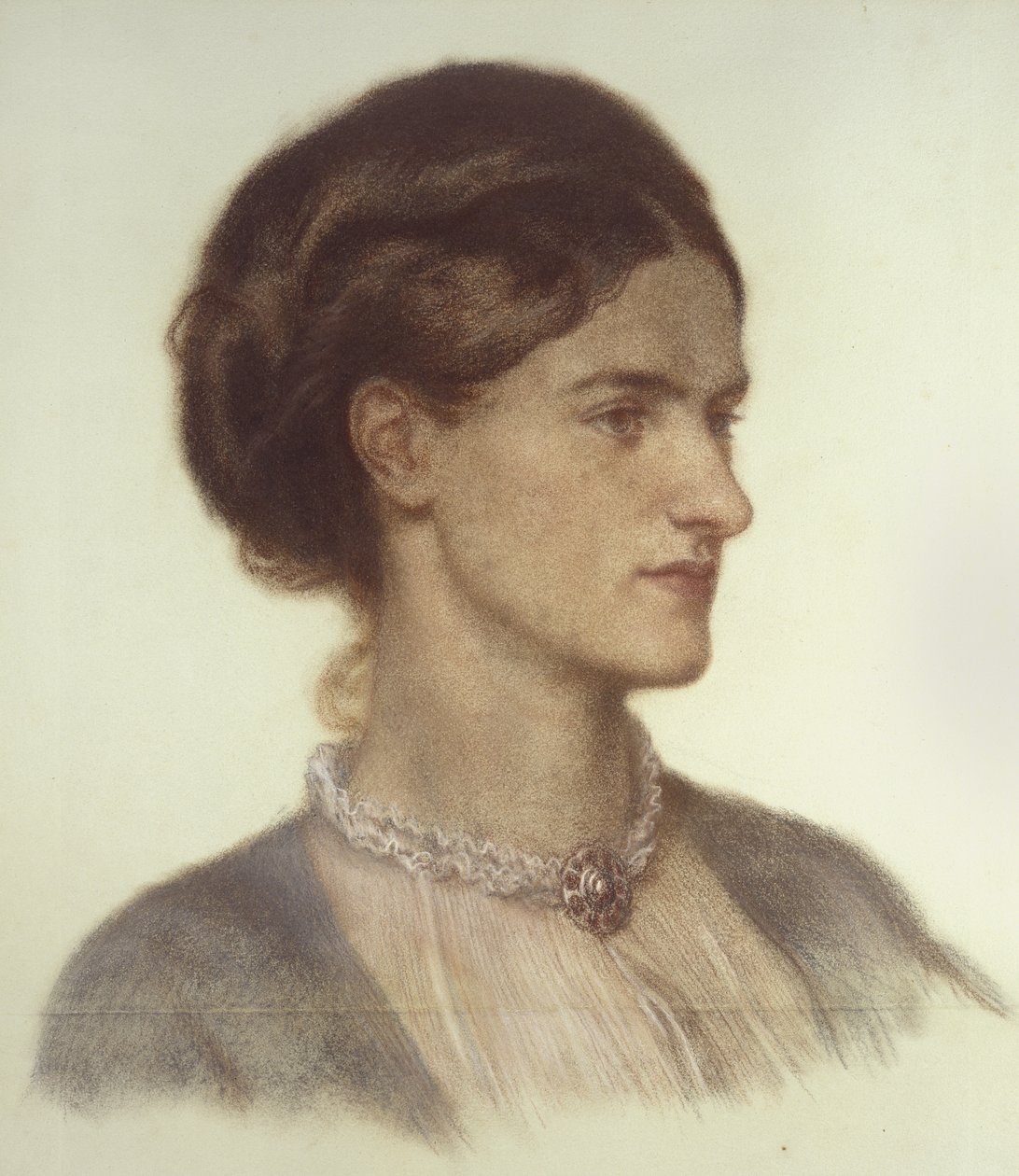 Muotokuva Rosalindista, Carlislen kreivitär, 1870 - 1870 (värinen liitu harmaanvihreällä paperilla) tekijältä Dante Gabriel Charles Rossetti