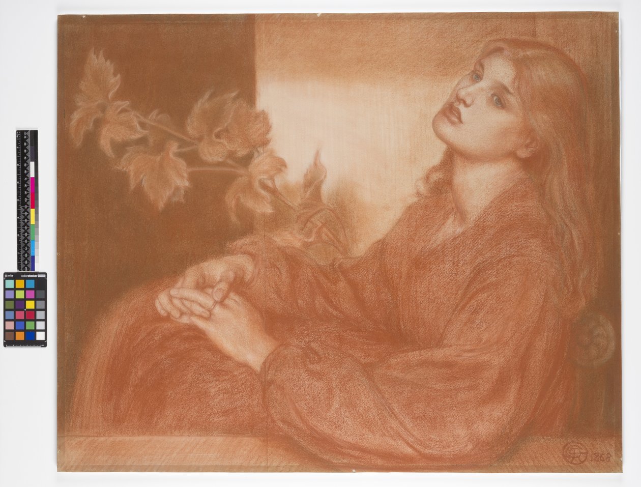 Ricordati di me che son la Pia (Danten Purgatoriosta) 1868 (punainen ja musta liitu paperille) tekijältä Dante Gabriel Charles Rossetti