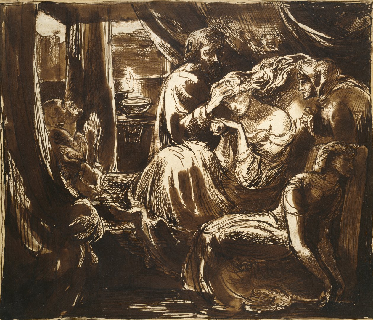 Lady Macbethin kuolema, 1800-luku (kynä ja muste paperille). tekijältä Dante Gabriel Charles Rossetti