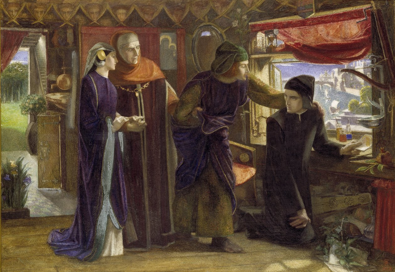 Beatricen kuoleman ensimmäinen vuosipäivä, 1853-54 tekijältä Dante Gabriel Charles Rossetti