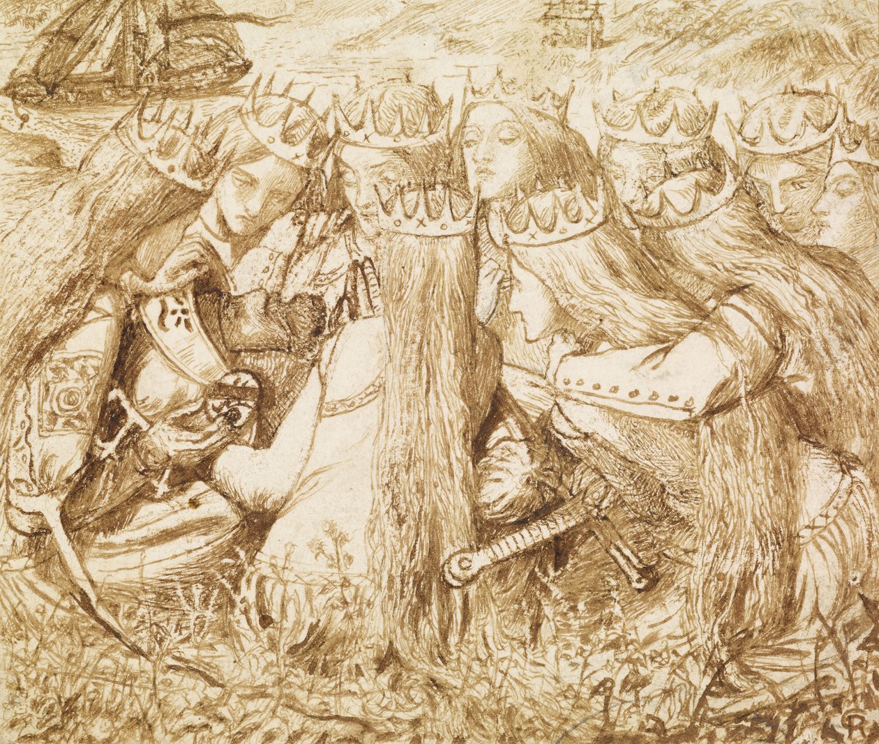 Suunnittelu Moxons Tennysonille tekijältä Dante Gabriel Charles Rossetti