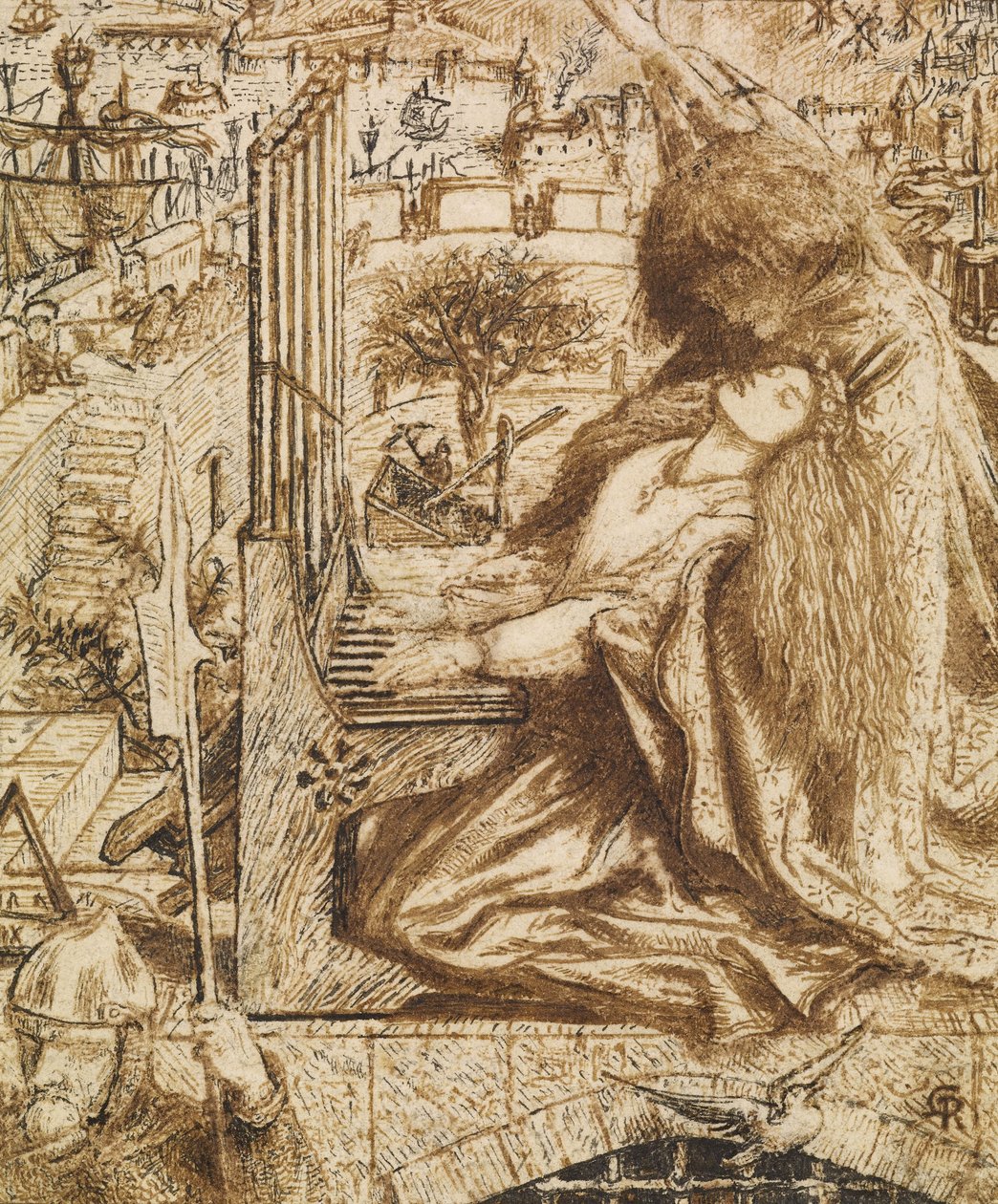 Suunnittelu Moxons Tennysonille tekijältä Dante Gabriel Charles Rossetti
