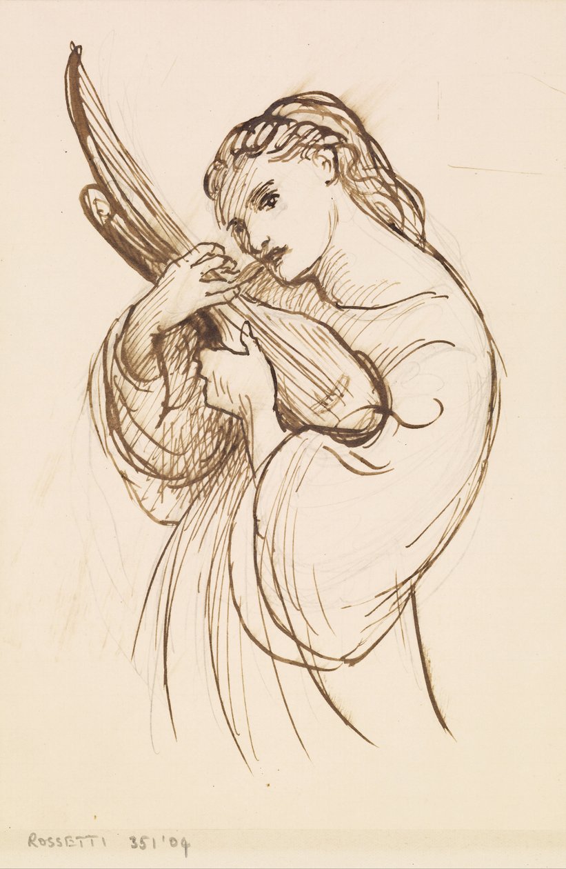 Tyttö soittimella tekijältä Dante Gabriel Charles Rossetti
